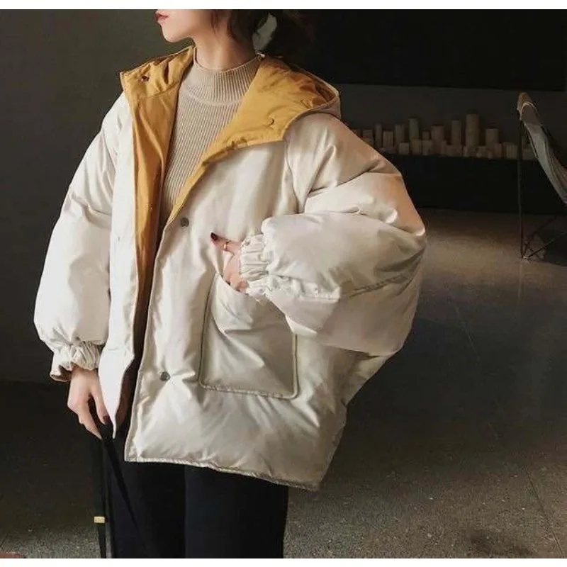 Women's Reversible Short Cotton-padded Coat, New Winter Style Student Thickened Outerwear, Ins-style Puffer Jacket