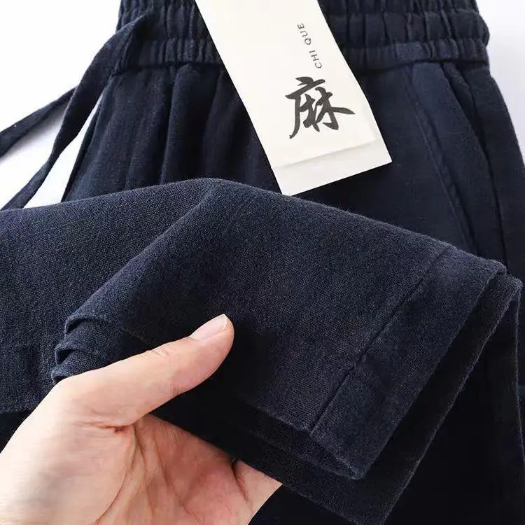 

New Blue Waed Cotton Linen Breathable Straight Leg Loose Men's Casual Pants Comfortable Loose Fit Long Trousers