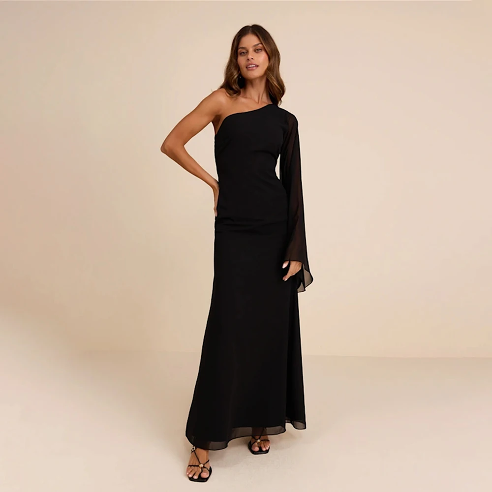 

Women's Formal Evening Gowns Chiffon One Shoulder Long Sleeve Elegant Evening Dresses Party Gowns Elegant Prom Dresses for Women