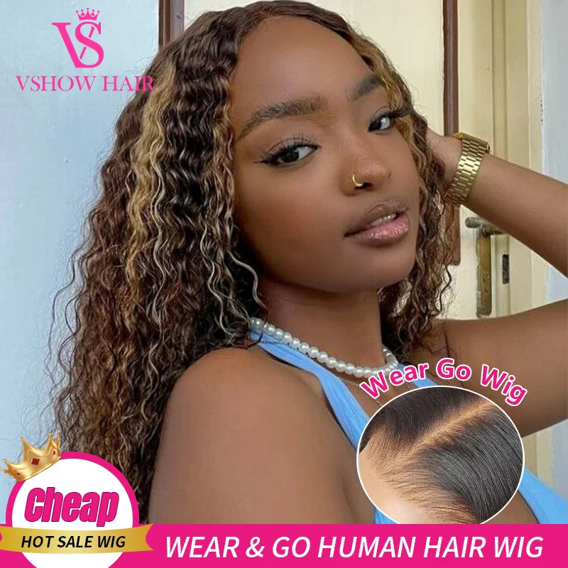 

Wear And Go Water Wave P4/27 Highlights Mongolian Human Hair Wig Glueless Preplucked 6x4 HD Lace Human Hair Wigs Ready To Wear