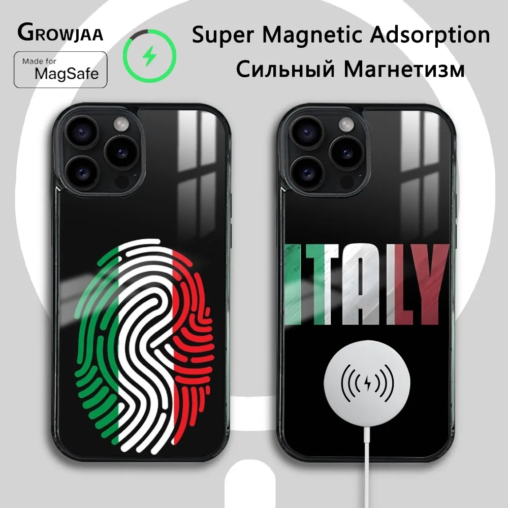 

I-Italy flag Phone Case For iPhone 16 15 14 13 12 11 Pro Max Plus Mini Magsafe Mirror Wireless Magnetic Cover