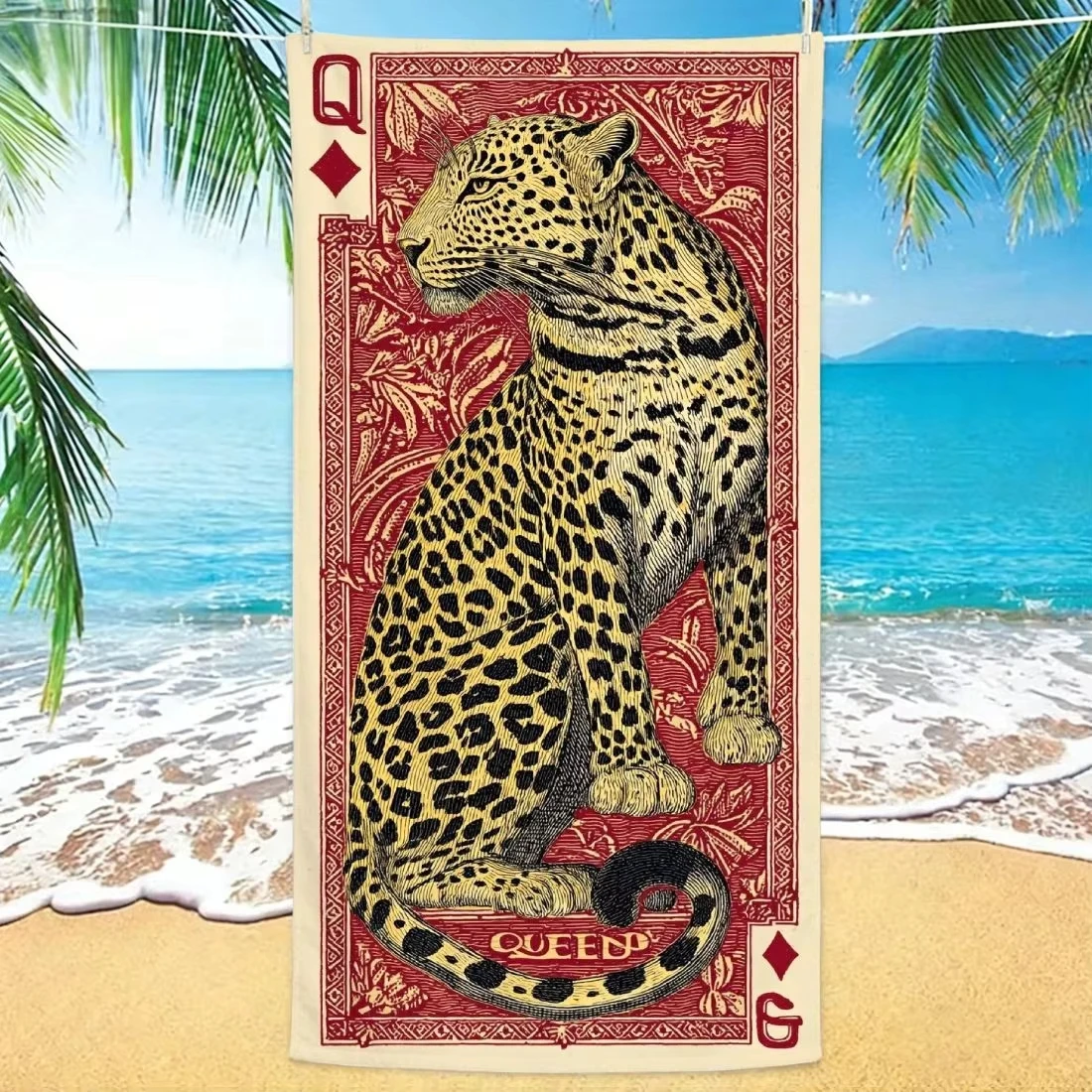 Leopard Queen Playing Card Beach Towel Quick Dry Microfibre_voghion.com