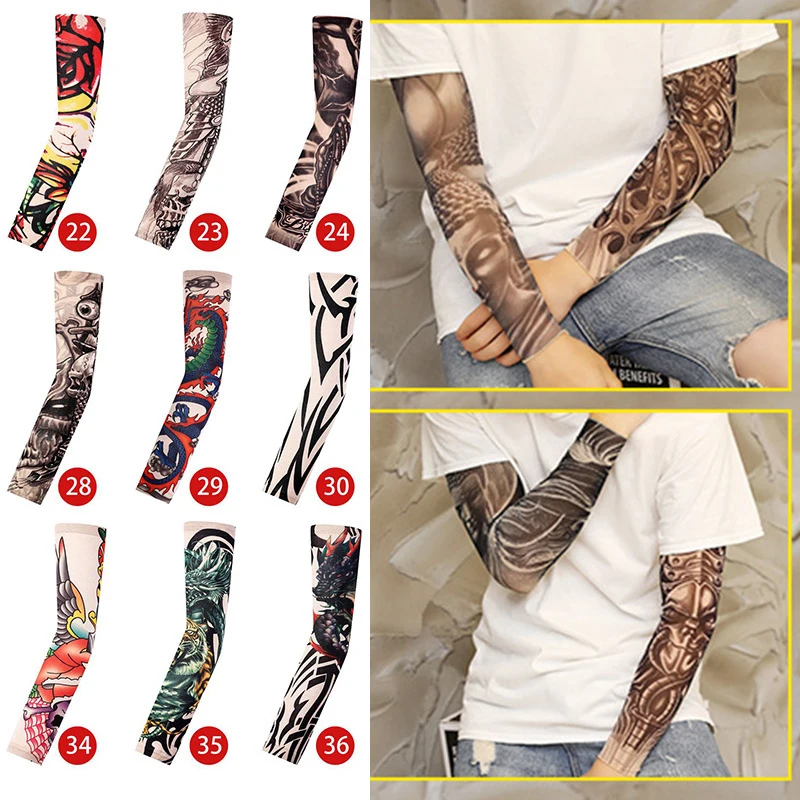 1pc hot sale tattoo sleeve styles elastic Fake 100%nylon Arm stocking beloved girl Buddha Wolf Dragon design halloween cool men