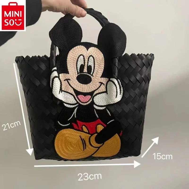 MINISO Disney Fashion Woven Michitote Bag Women's High Quality PVC Large Capacity Storage Outdoor Sweet Versatile Beach Bag