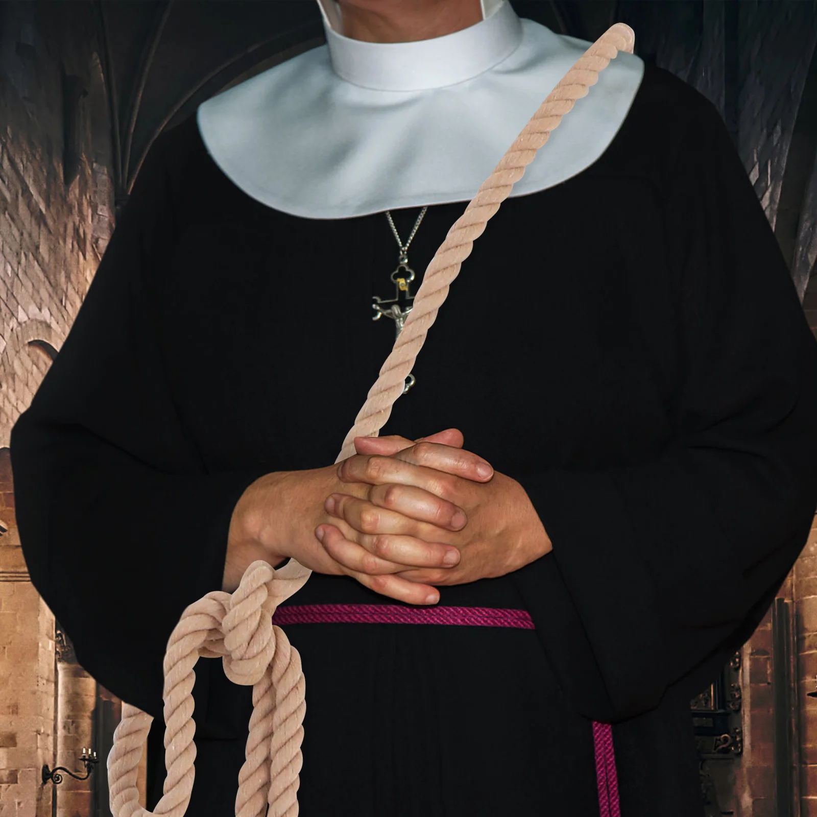 حزام الخصر القوطي: حزام طويل من حبل الكتان القطني للرجال والنساء، زي تنكري قابل للتعديل، فستان خصر عتيق