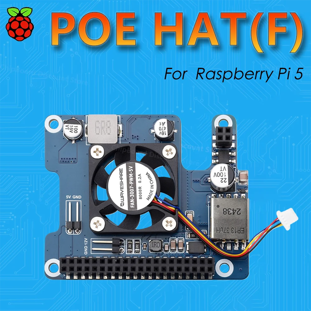 

Raspberry Pi 5 PoE HAT Power over Ethernet Support 802.3af Moudle for Pi5 With Cooling Fan