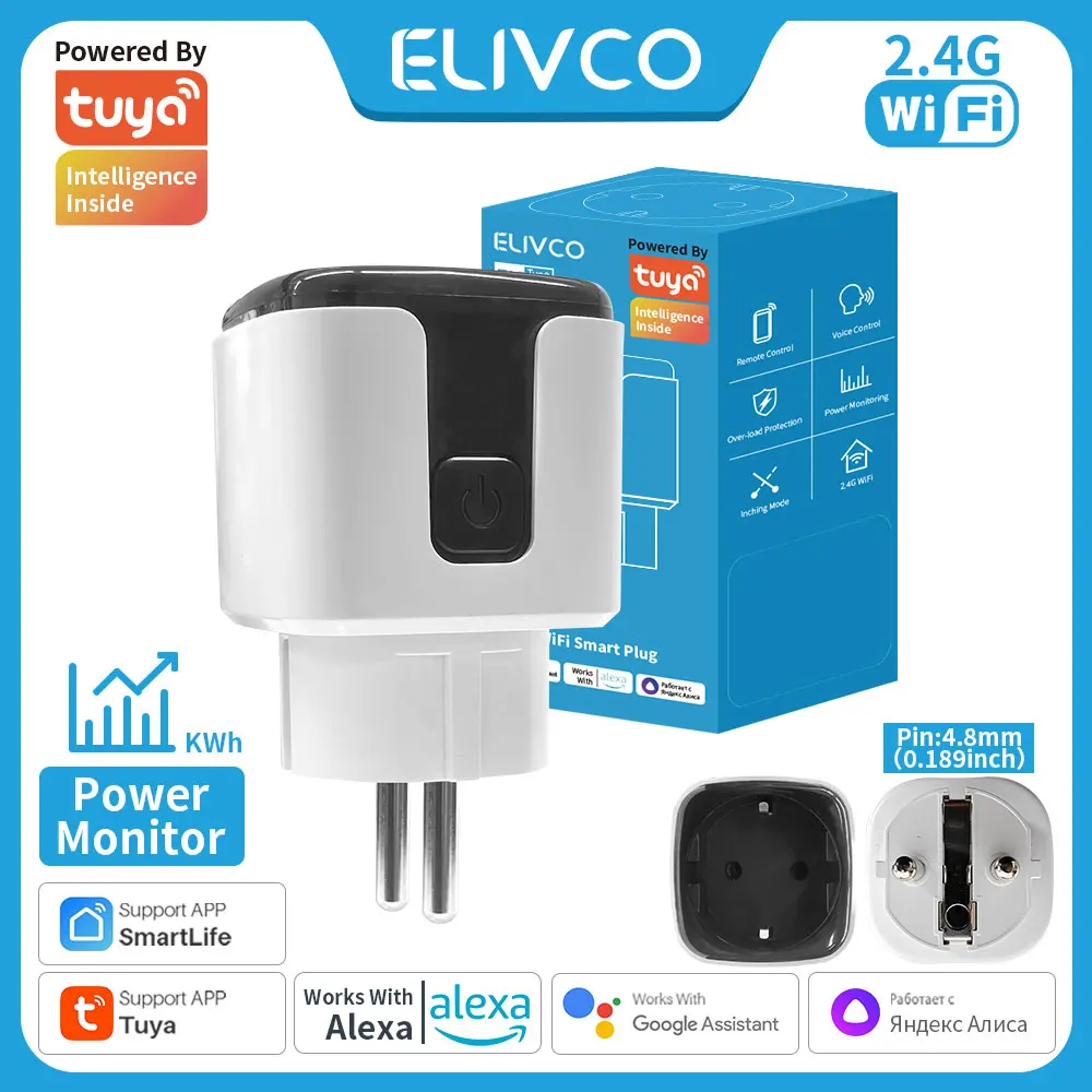 

Tuya Smart Plug WiFi Socket With Timing/Countdown/Power Monitoring Function, Supports /Google Assistant/Alexa/Yandex Alice