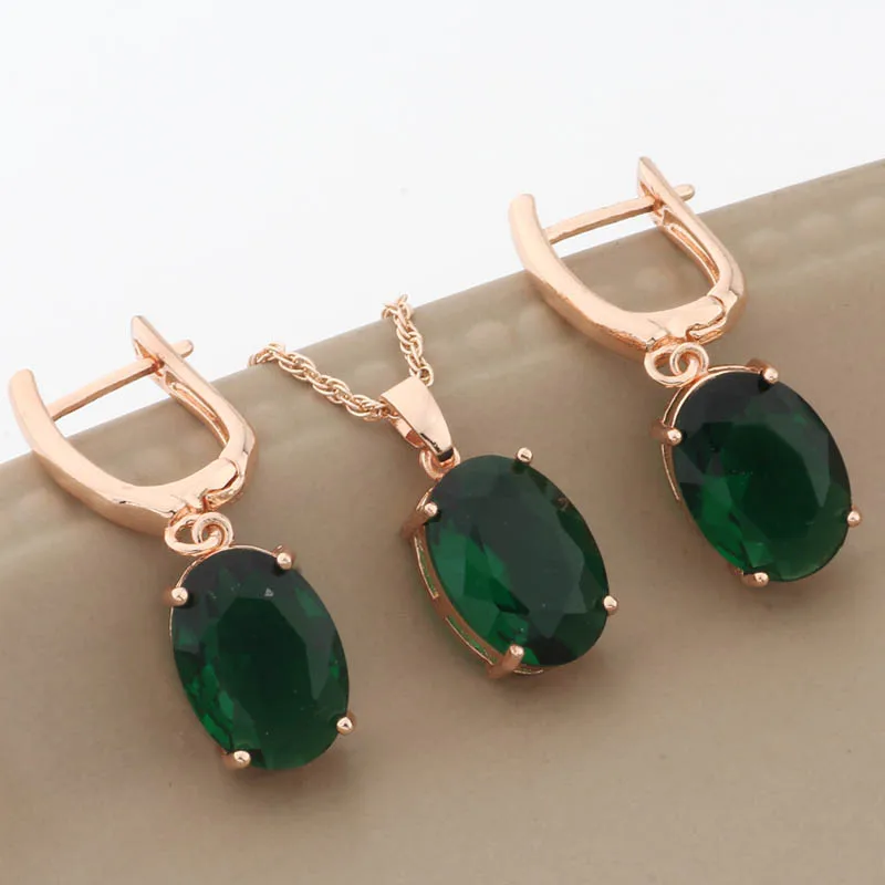 Luxury Oval Shape 585 Rose Gold Color Bridal Jewelry Sets Wedding Fashion Jewelry Set With Cubic Zirconia Gift Set