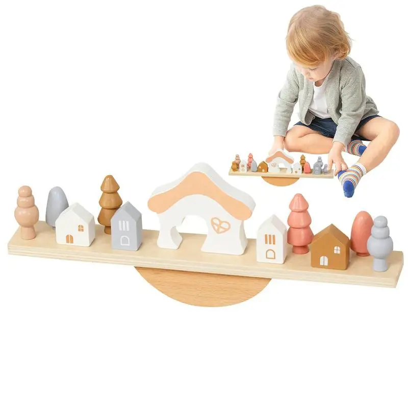 Wooden Blocks For Kids Wooden Toys Balance Blocks With Seesaw Montessori Stress Release Game Safe Preschool Toys For Children