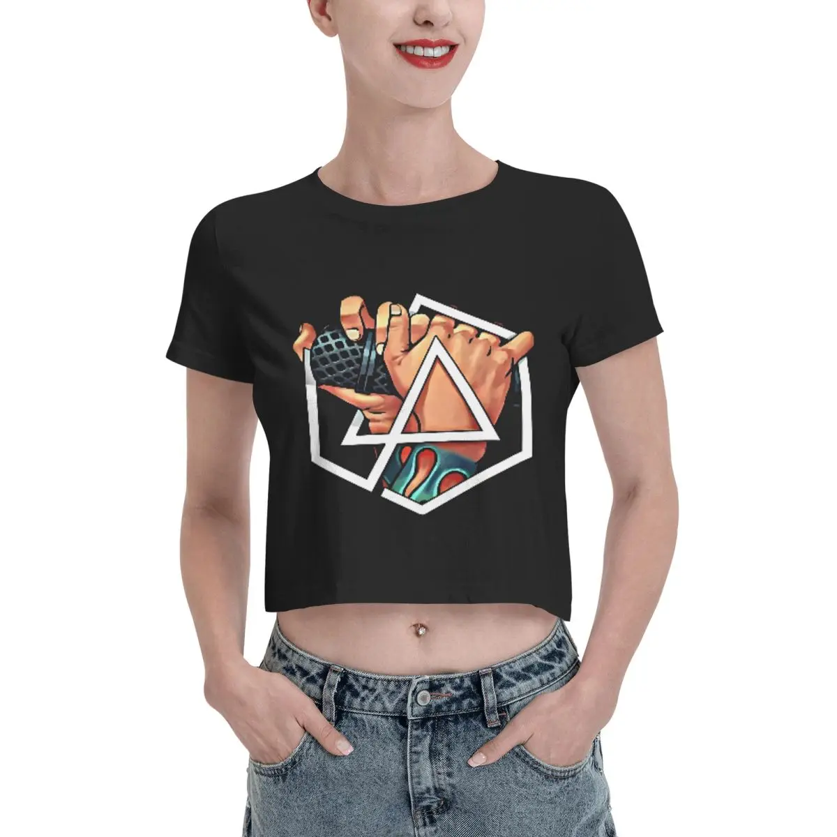 

The Linkin Park Tshirt Cartoon Graphic Tees Female Crop Top,Leak navel T-shirt