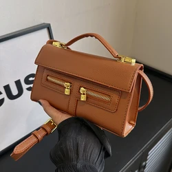 Brown Small Square Bag For Women Top Brand Shoulder Bag Fashion Soft Handle Tote Designer Crossbody Bag Versatile Zipper Handbag