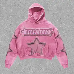 Harajuku Pink Stars Print hoodies women graphic y2k top oversized hoodie Couples American streetwear goth women clothes