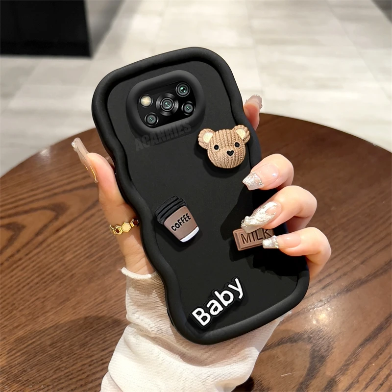 Pocox3pro 3d Bear Cute Cartoon Wavy Silicone Case On For Xiaomi Mi Poco X3 Pro X 3 Nfc X3pro Pocox3 Shockproof Soft Cover Pokox3