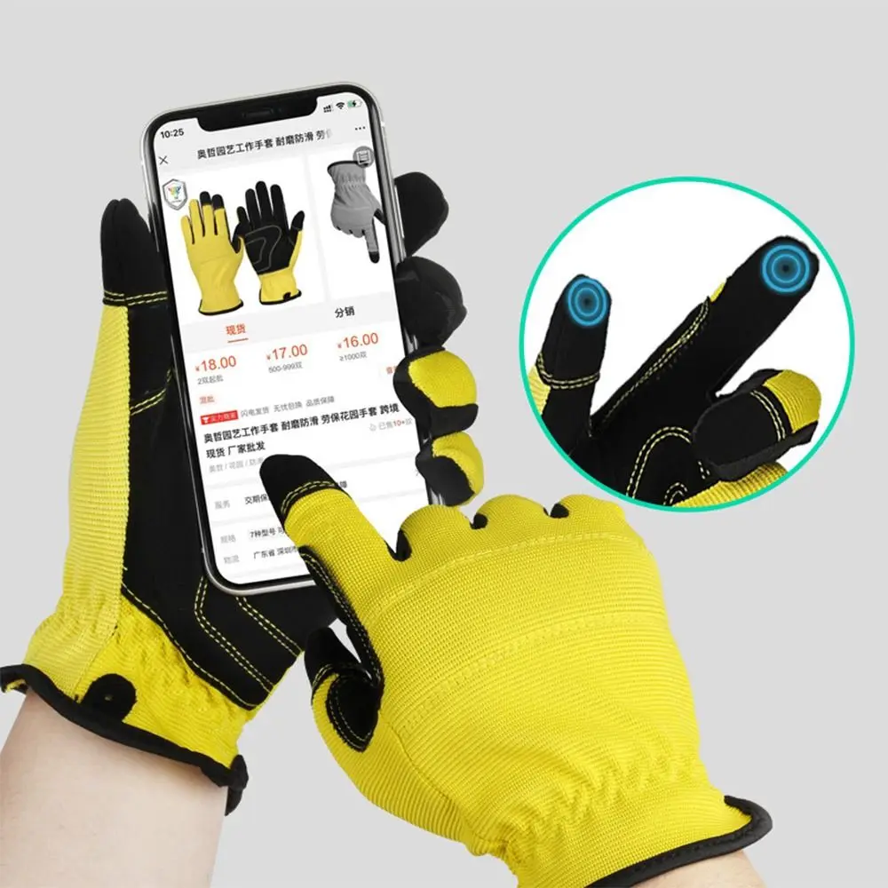 Guantes de trabajo de color amarillo y gris, resistentes al desgaste, guantes de jardinería suaves, absorción del sudor, guantes antideslizantes para pantalla táctil, trabajo al aire libre, regalo