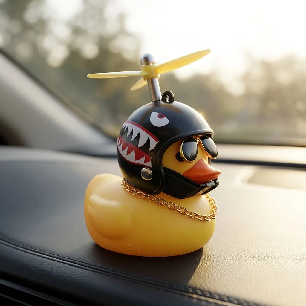 Gummienten-Auto-Dashboard-Ornament mit Propellerhelm, lustige gelbe Ente, Auto-Innendekoration, Motorrad- und Autozubehör – Detail 1
