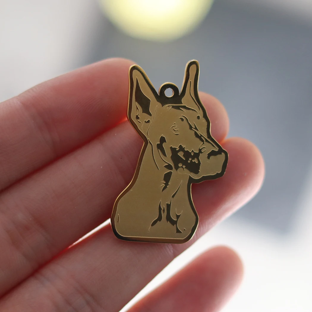 2pcs/lot Stainless Steel Animal Dobermann Pendant For DIY Making Necklace Keychain Jewelry Charms Cartoon Crafts