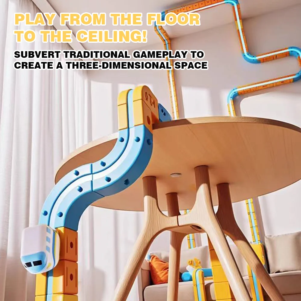 DIY Magnetic Rail Car Set for Kids - Educational Building Blocks Toy with Flexible Track Assembly Race Car Playset