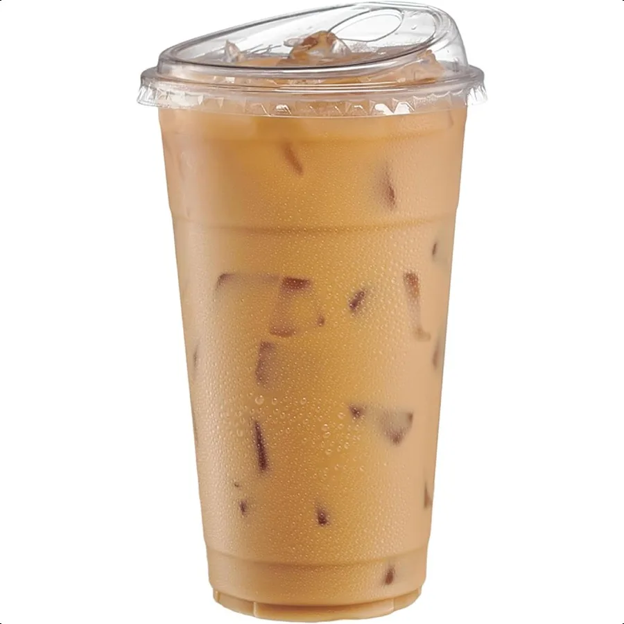 

Прозрачные пластиковые стаканчики с крышками [24 унций, 50 шт., чашки для кофе со льдом и крышками с соломинкой для смузи, соков и других колишек