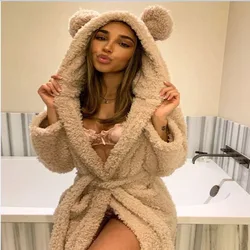 Popular Fluffy Ear Strap Casual Plush Pajamas  Onesies for Adults Women  Plus Size Onesie Winter Pajamas Women