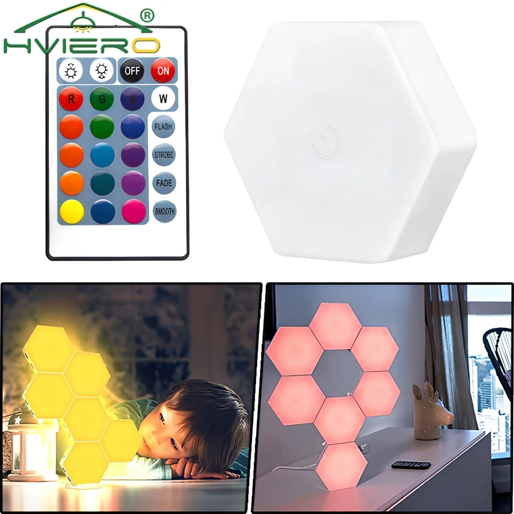 

RGB Room LED Quantum Hexagon Light Touch Sensor Wall Lamp DC 5V Honeycomb Colorful Modular Control Night For Bedroom Decoration