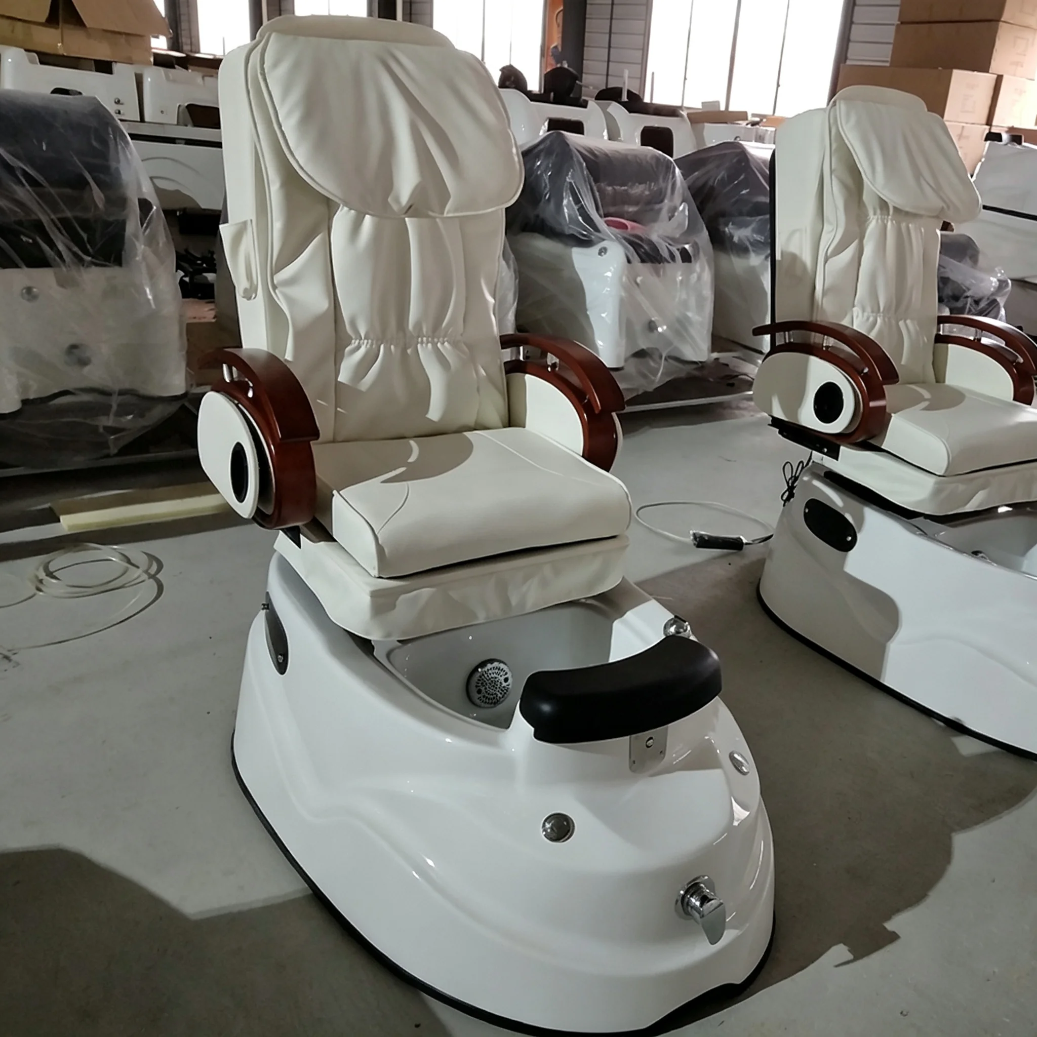 Fabric Electric Pedicure Spa Chair Round Base Heated Foot Bath Massage Salon Chair