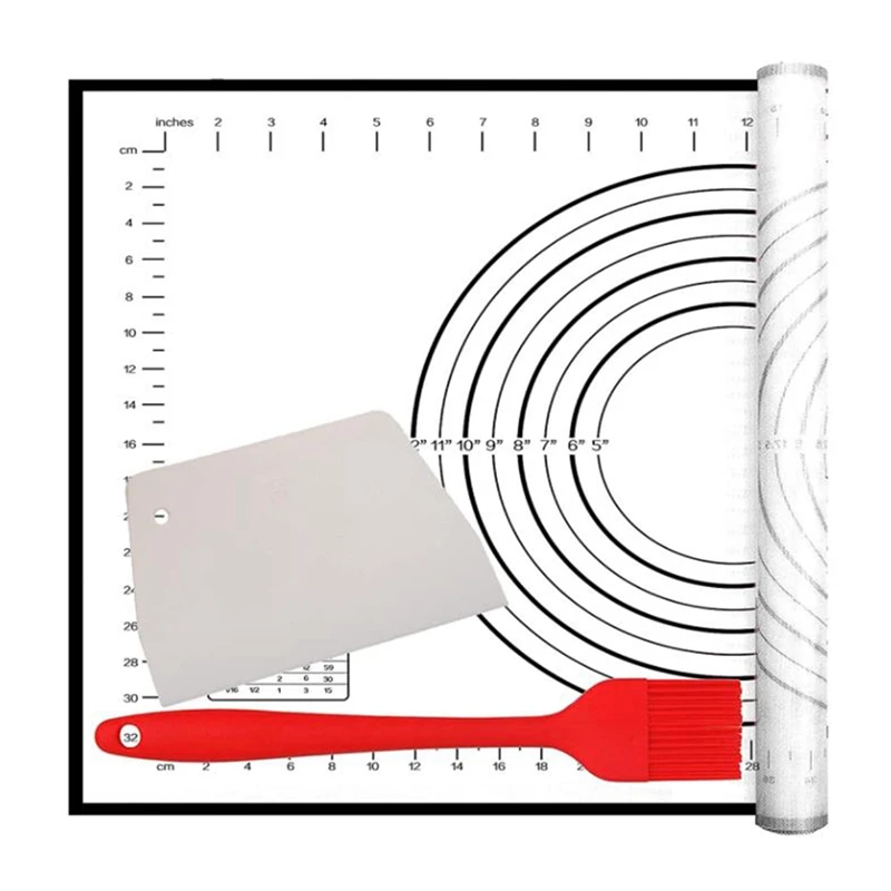 Pastry MatการวัดสําหรับRolling Outแป้งน้ํามันแปรงScraperไม่ลื่นพิซซ่าFondant,พายเค้กเบเกอรี่Mats