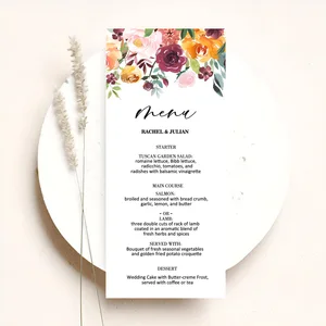 Personalized wedding menu cards with vegetables and floral, custom table menu, 5 pces, 20 pces, 100 pces 8 Main Sales Menu Menu - №7