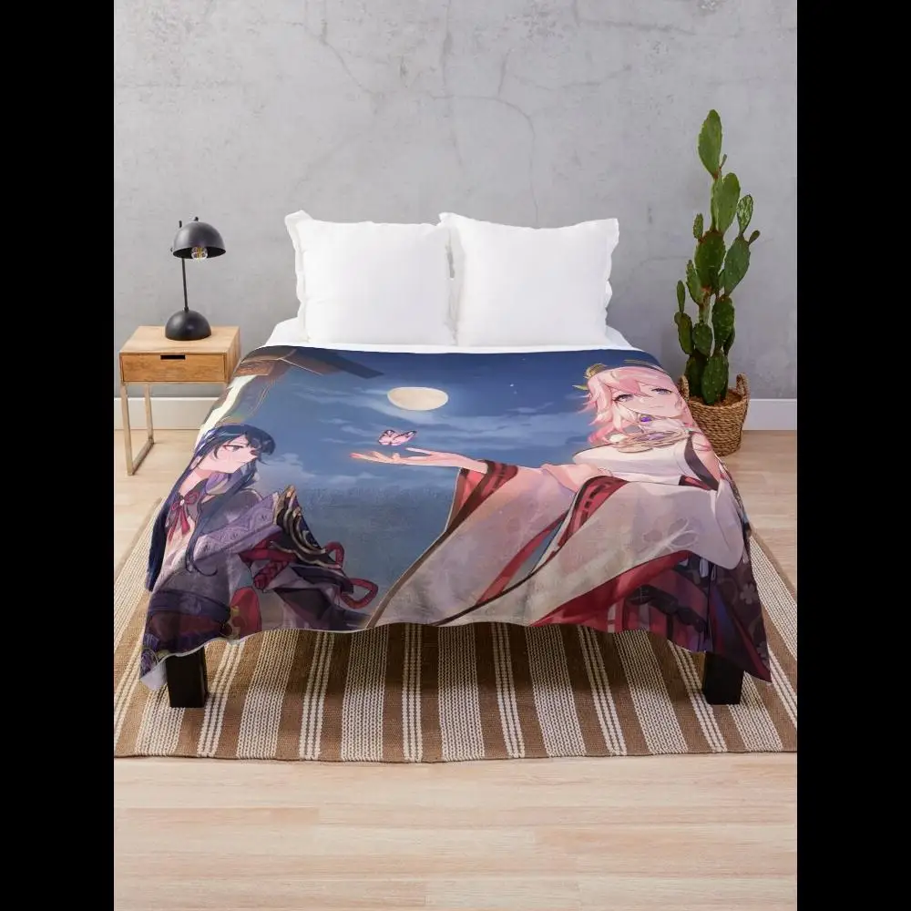 Yae Miko  Raiden Shogun Baal  Genshin Impact Throw Blanket for Cozy Home Decor and Gaming Fans
