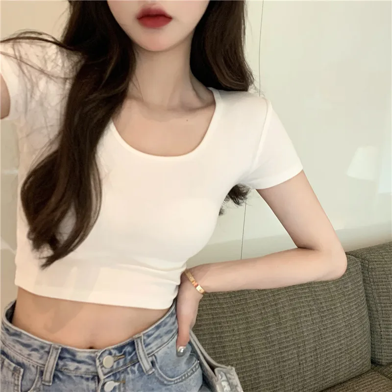 Kpop Sports Slim Crop Tops Women Sexy Yoga Y2K T-shirts Gym Vintage Short Tees Shrits Cute Cheap Clothes Woman Black Tshirts