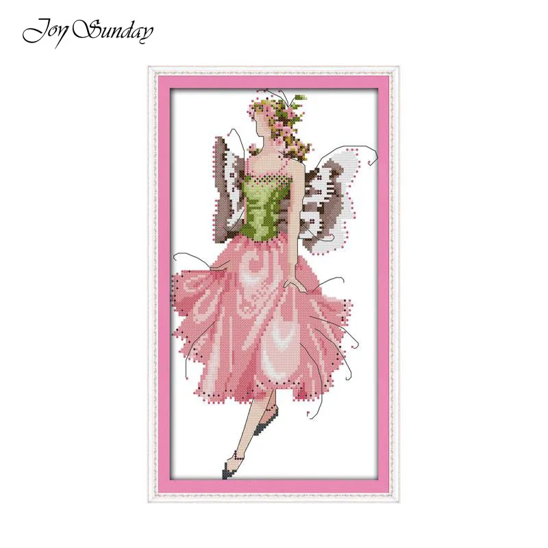 Joy Sunday Fairies Pattern Cross Stitch Kits DIY DMC Thread Aida Cloth 16CT 14CT Printed Canvas Hand Embroidery Needlework Sets