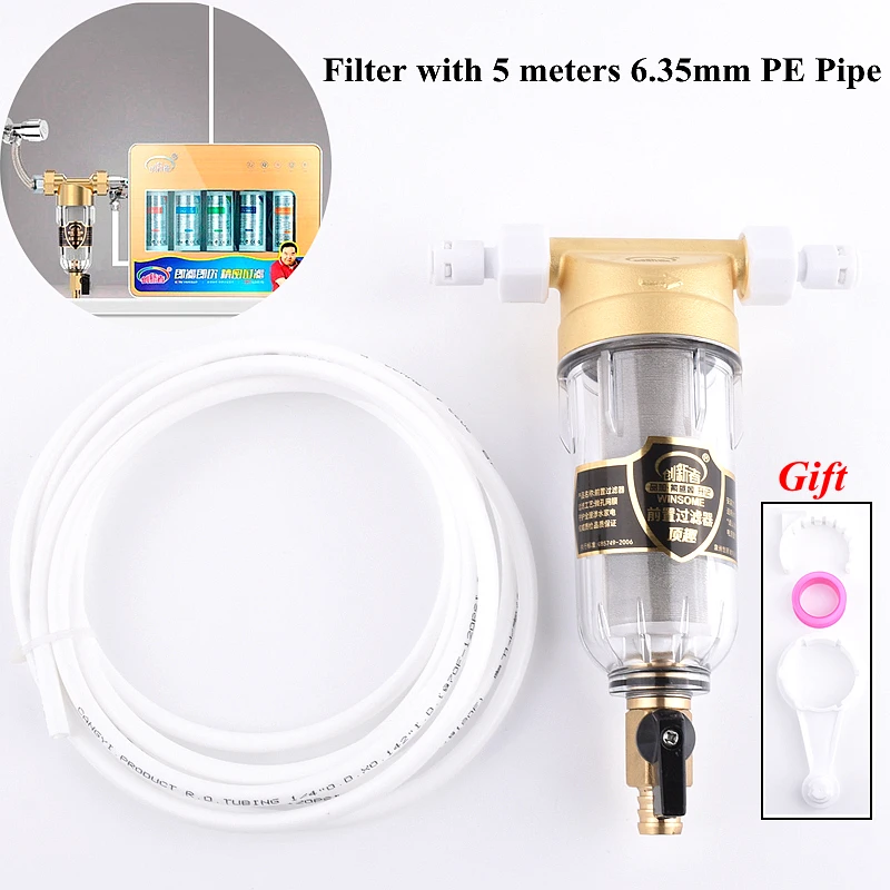 

1/2 Inch Water Purifier Filter Domestic Water PreFilter With 5 Meters PE Pipe Whole House Home Kitchen Water 40μm Precise Filter