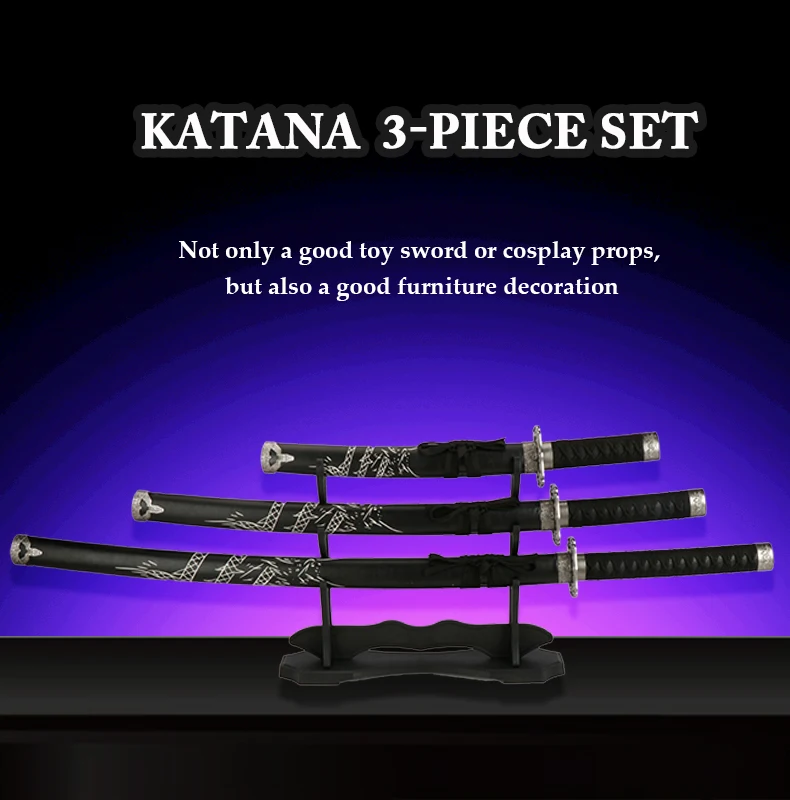 

Wooden Japanese samurai Sword Katana 3-pcs sets Dragon pattern Warrior Swords Home Furnishing decoration With Sword Holder