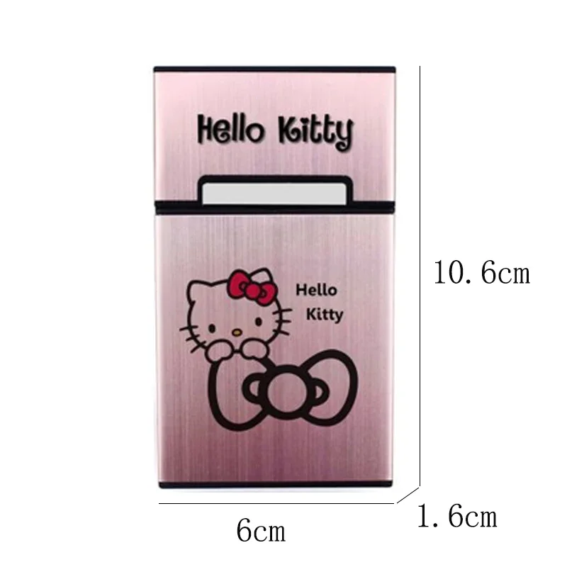 Hello Kitty Cartoon Smoking Accessories Women Cute Cigarette Storage Container Case Aluminum Magnetic Cigarette Storage Box Gift