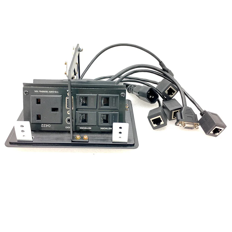 Pneumatic Bounce Desk Socket, Pop-Up Power Outlet w/ USB VGA RJ45 3.5mm Audio, 10A 110-220V for Office (Silver/Black)