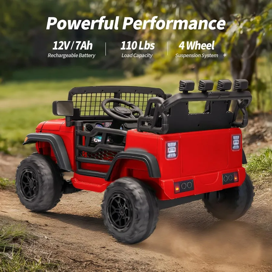 لعبة ركوب بمقعدين على سيارة 12 فولت سيارة كهربائية لـ 4-8 مع سعة تحكم عن بعد 110 رطل LED - أحمر