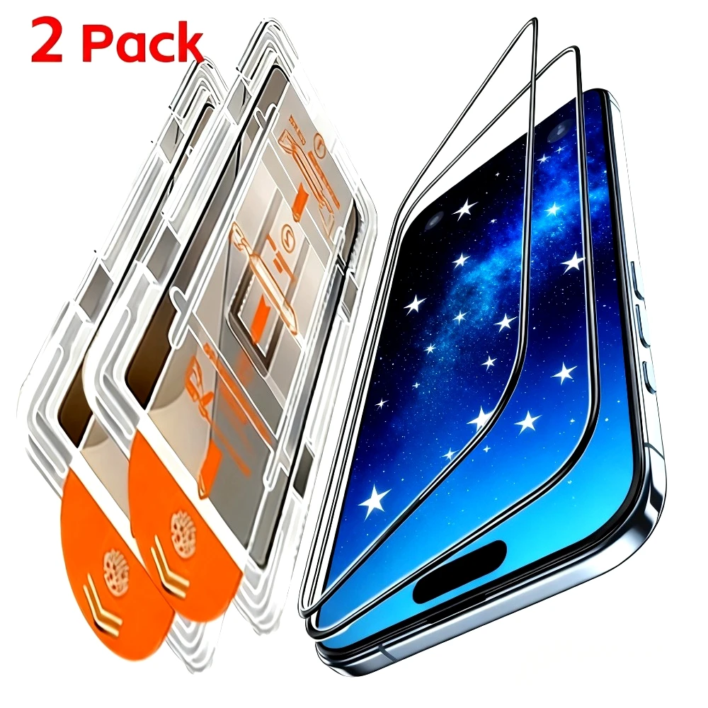 

2 шт. закаленное стекло Ultra HD для iPhone 17 16 15 Pro Max Air 16 15 Plus 14 13 12 11 Pro XR XS Max Стекло для установки без пыли