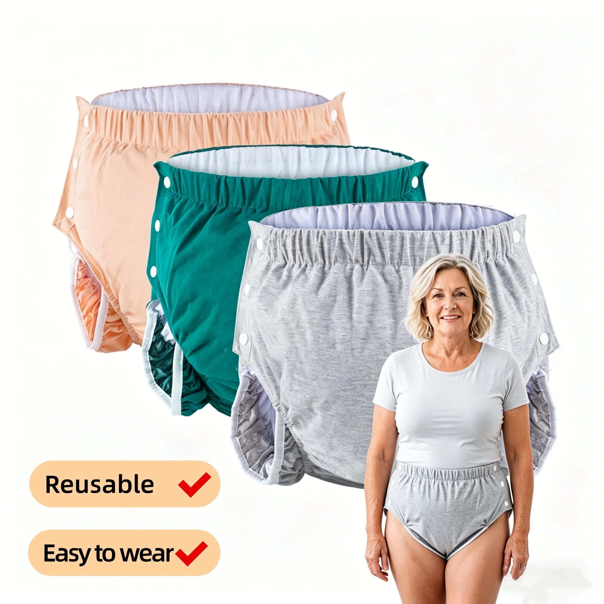 Unisex Washable Cotton Cloth Incontinence Pants Leak Proof Diapers Breathable Elasticated Adult Diapers Easy to Wear