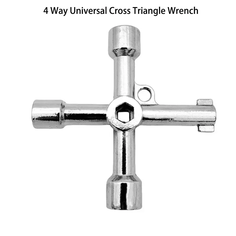 TINSOL 4 Way Universal Cross Triangle Wrench Key Electrical Square Round Holes Triangular Key for Elevator Water Meter Valves