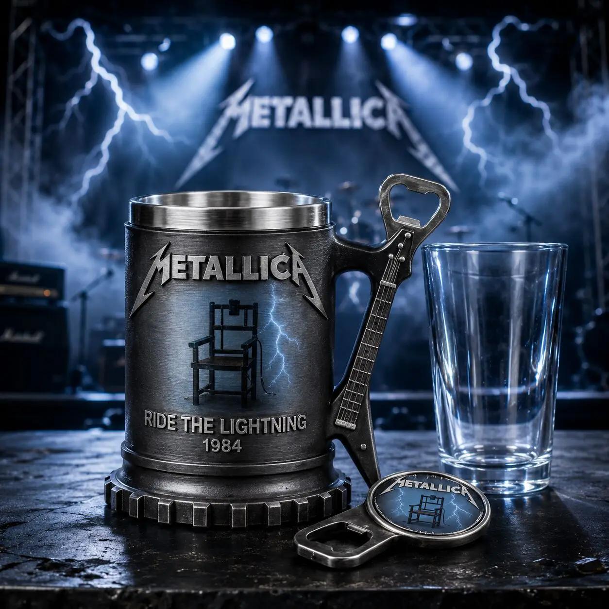 

Ruru Metallica Guitar Handle Beer Mug 1984 Ride The Lightning Collectible Stainless Steel Coffee Cup for Rock Fans
