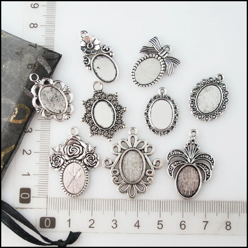 Fashion New Flower Rose Crown Oval 10*14mm Picture Frame Tibetan Silver Plated Pendants For Gifts Jewelry