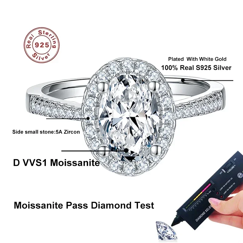 NeeTim 1CT 2CT D VVS1 Oval Cut Moissanite Rings for Women 925 Sterling Silver Lab Dimond Engagement Wedding Party Ring Wholesale