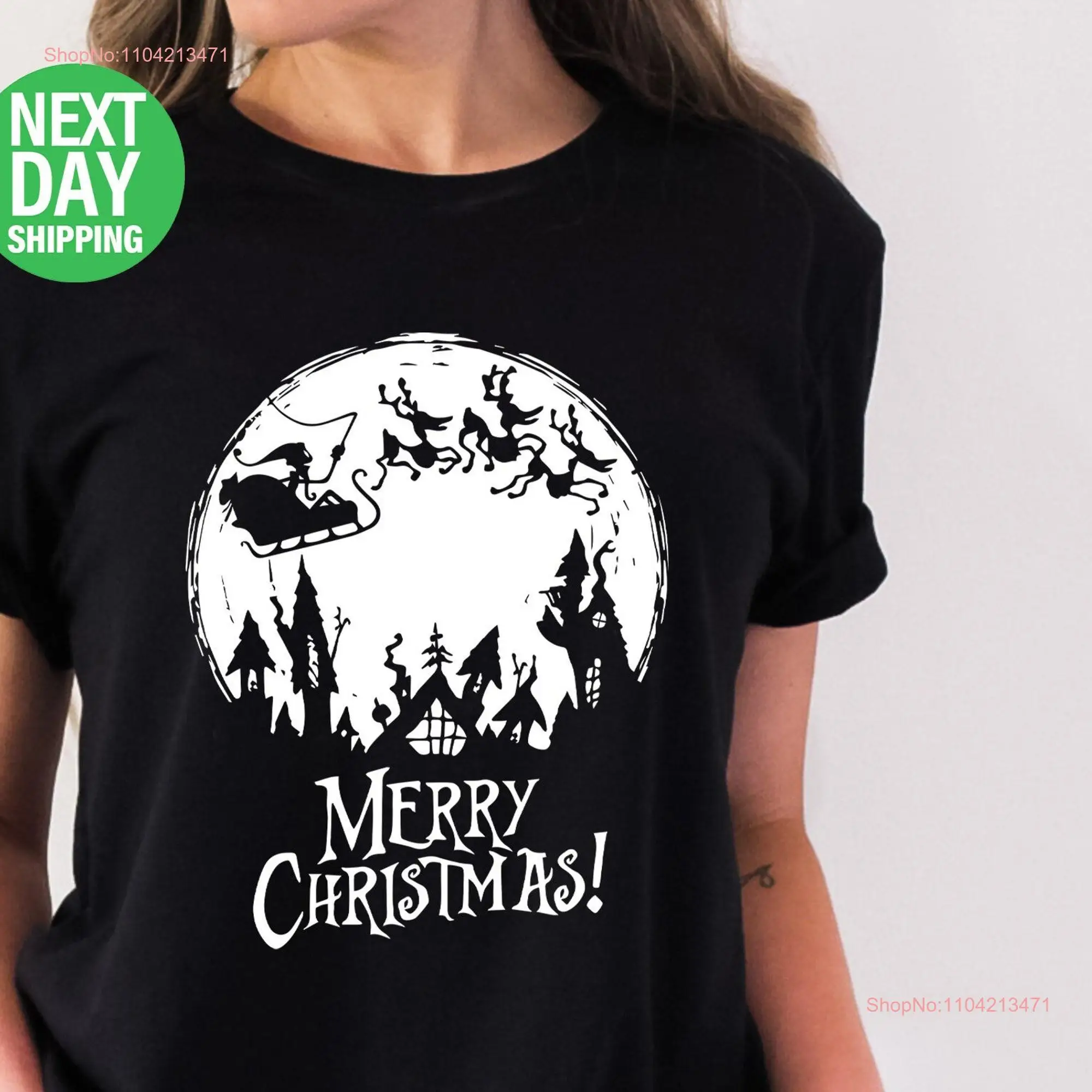 Merry Christmas T Shirt Lights Tree Santa CH17 long or short sleeves