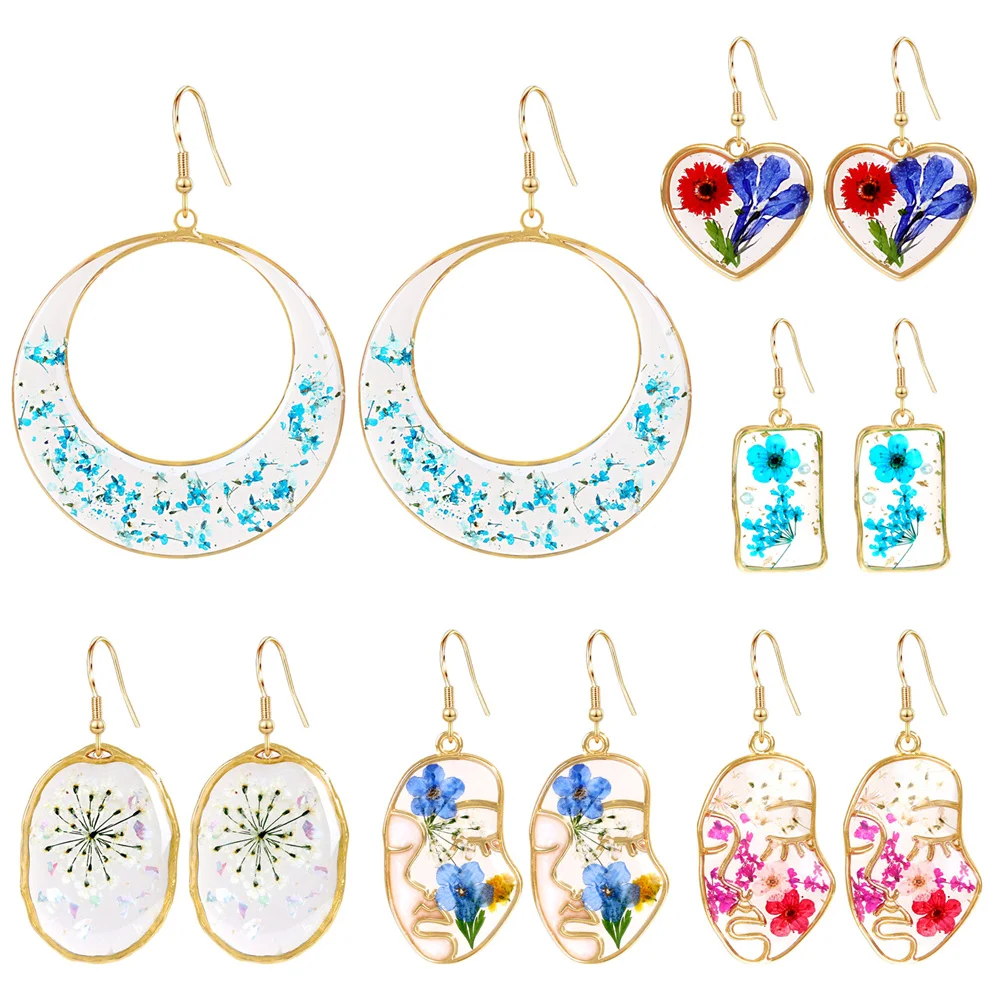 New In Earrings Dried Flower Earrings Crystal Dangle Hoop Earrings For Women Stainless Steel Cute Diy Designer Jewelry Wholesale