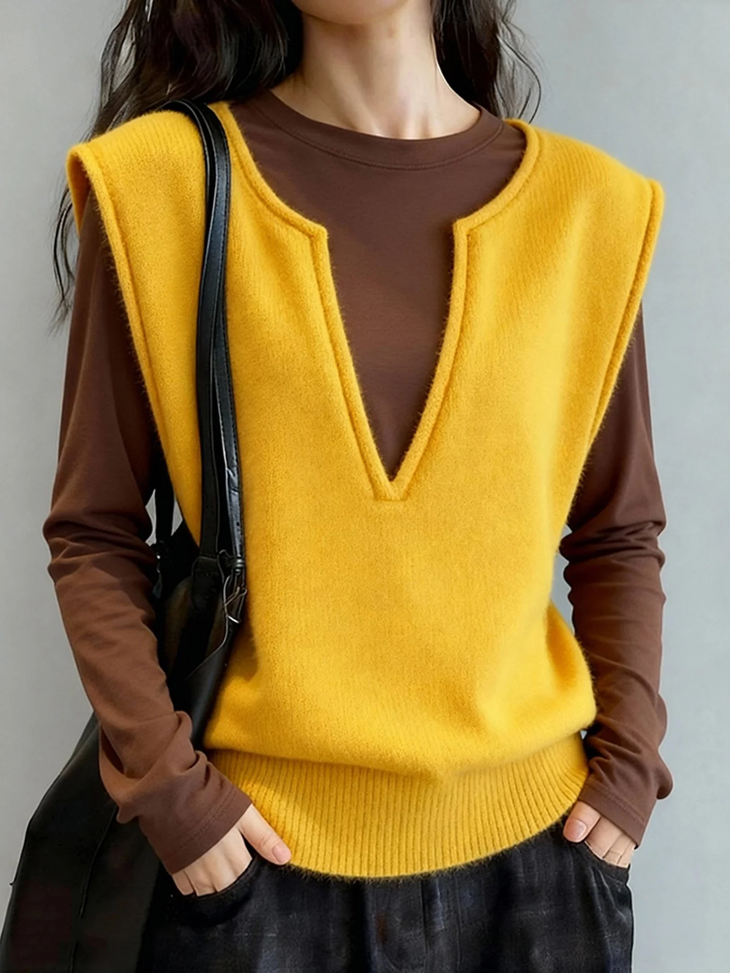 

Приятная для кожи трикотажная основа irt Модный дизайн жилета Svel Зимняя мода Многослойная одежда с v-образным вырезом белого цвета