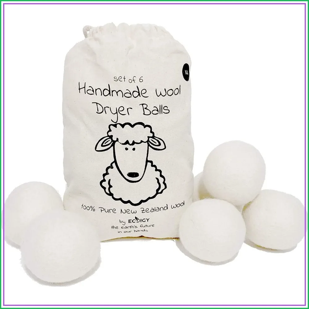 Wool Dryer Balls XL 6-Pack - Natural Fabric Softener, Reduces Wrinkles & Drying Time, Reusable Laundry Alternative