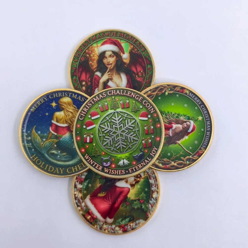 

New 4 Designs Beautiful Lady Christmas Challenge Coin Metal Commemorative Coin Mermaid Design Souvenir For Christmas Gift