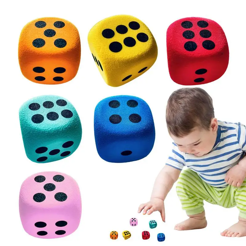 6pcs EVA Dices 3.8cm Soft Six Sided Dices Kids Counting Toy Learning Aids for Class Board Game Classroom Math Teaching