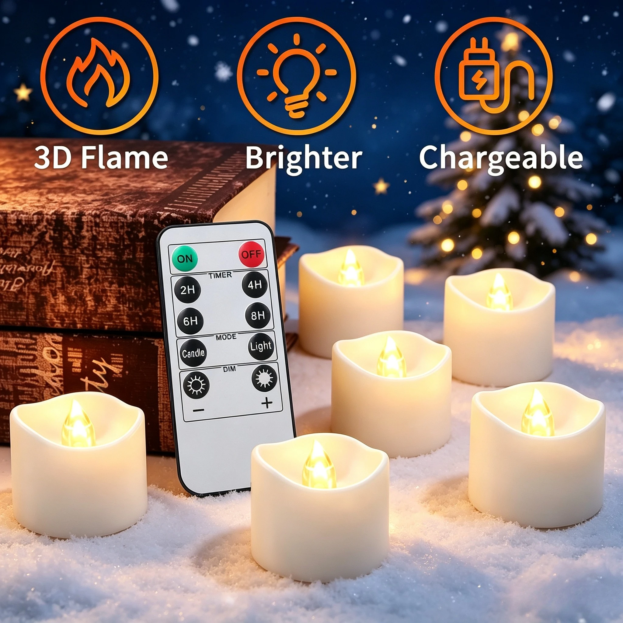 Rechargeable Flameless Mini Tea Light Candles with Remote & USB-C Charging Cable Flickering Votive Electric Candle LED Tea Light
