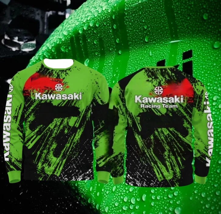 

Kawasaki Motorcycle Racing Team Men T-shirt Long Sleeve Spring Autumn Women Tee Shirts 2025 New Sports Children Clothes Tops
