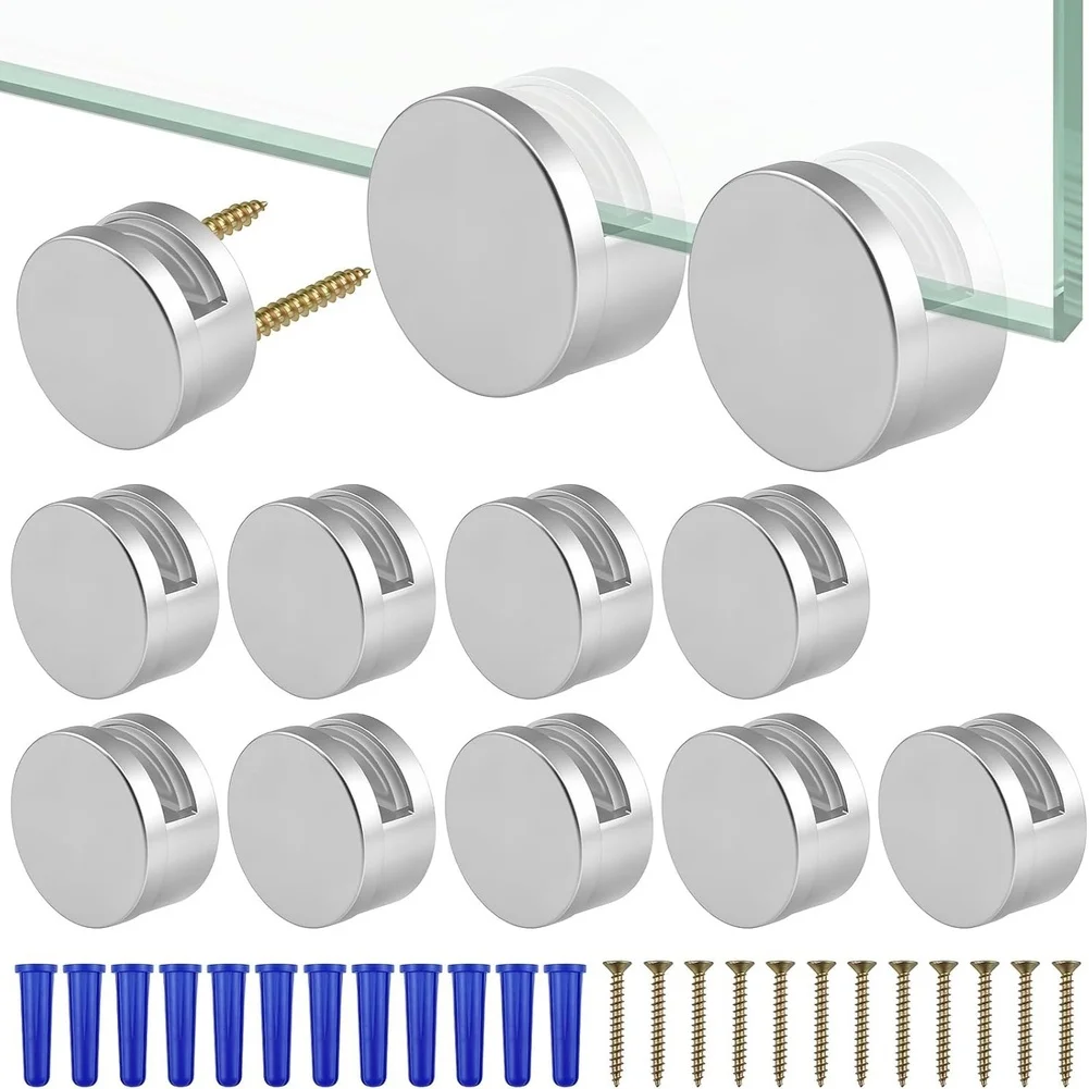 12pcs/set Round Wall Mirror Clips Zinc Alloy Glass Holder Dual Screw Fixing For 3-5mm Glass Panels Easy Installation